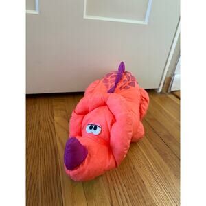 1992 Fisher Price Puffalump Dino Roar Orange Triceratops Dinosaur Plush Roars